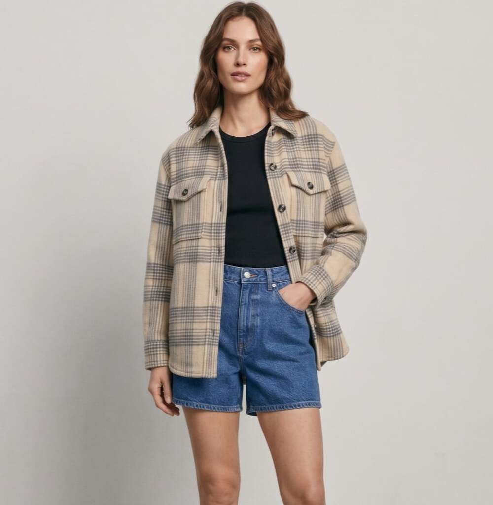 Reformation Giles Wool Blend Plaid Shirt Jacket Size Small Shacket Neutral